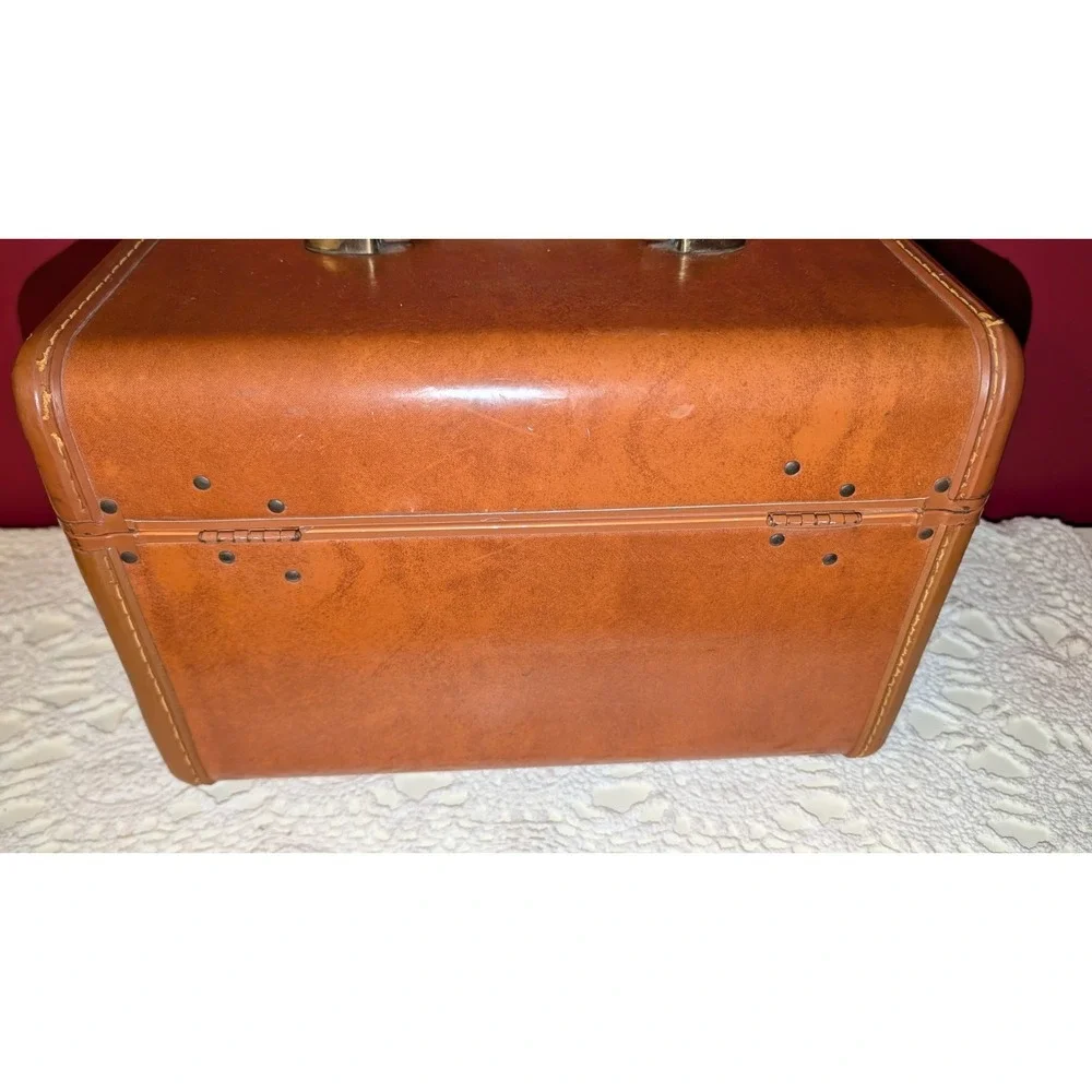 Vintage Samsonite Case Mirror & Tray Hard Side Suitcase Brown Luggage‎ No Key